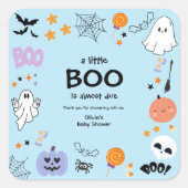 Blue A Little Boo Halloween Baby shower Bedankt Vierkante Sticker (Voorkant)