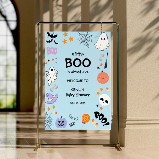 Blue A Little Boo Halloween Baby shower Welkom Poster