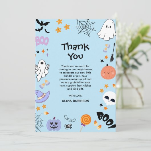 Blue A Little Boo Schattige Ghost Halloween Baby s Bedankkaart (Staand voorkant)