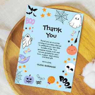 Blue A Little Boo Schattige Ghost Halloween Baby s Bedankkaart