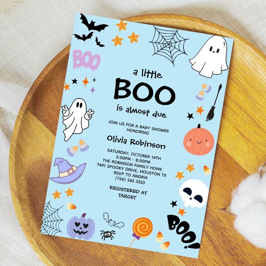 Blue A Little Boo Schattige Ghost Halloween Baby s Kaart