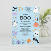 Blue A Little Boo Schattige Ghost Halloween Baby s Kaart (Staand voorkant)