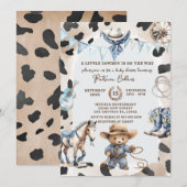Blue A Little Cowboy Country Western Baby shower Kaart (Voorkant / Achterkant)