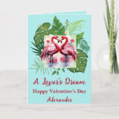 Blue A Lover's Dream Flamingo Valentijnsdag Kaart (Voorkant)