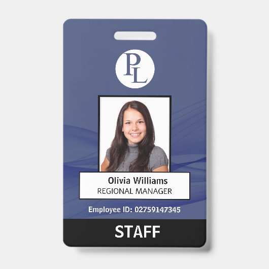 BLUE Aangepast verticaal professioneel personeel f Badge (Voorzijde)