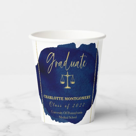 Blue Abstract Elegant Law School Afstuderen Papieren Bekers (Voorkant)