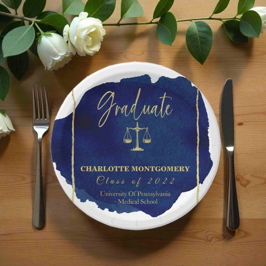 Blue Abstract Elegant Law School Afstuderen Papieren Bordje