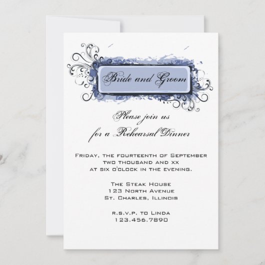 Blue Abstract Floral Wedding Rehearsal Dinner Kaart (Voorkant)