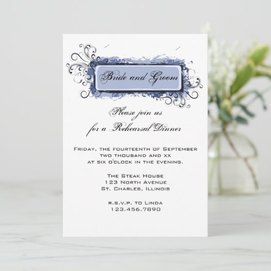 Blue Abstract Floral Wedding Rehearsal Dinner Kaart (Staand voorkant)