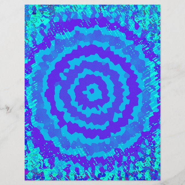 Blue Abstract Flower Scrapbook Paper 2-Sided Page (Voorkant)