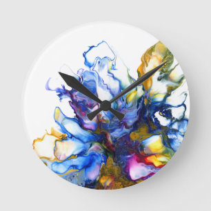 Blue Abstract Fluid Art Agate Ronde Klok