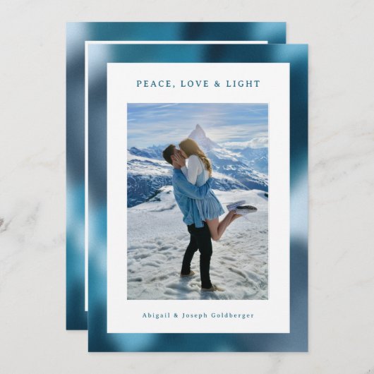 Blue Abstract Gradient Hanukkah Photo Feestdagenkaart (Voorkant / Achterkant)