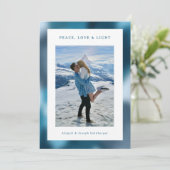 Blue Abstract Gradient Hanukkah Photo Feestdagenkaart (Staand voorkant)