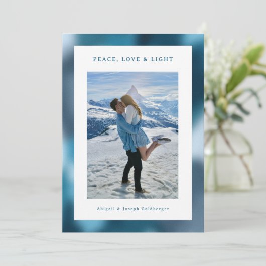 Blue Abstract Gradient Hanukkah Photo Feestdagenkaart (Staand voorkant)