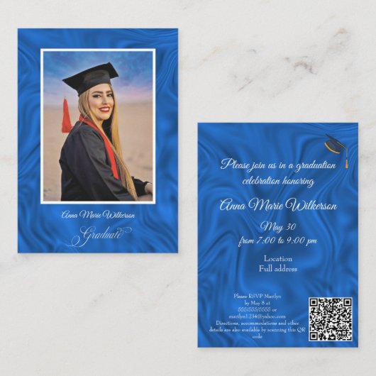 Blue Abstract Graduation Party Invitation Informatiekaartje (Voorkant / Achterkant)