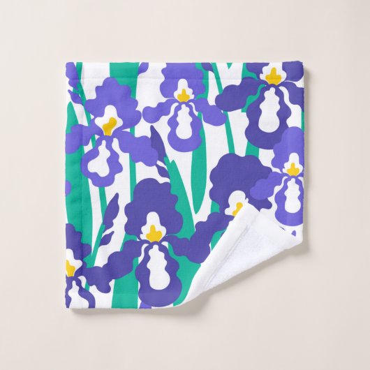 Blue Abstract Iris Floral Pattern Border Bad Handdoek (Wasdoekje)