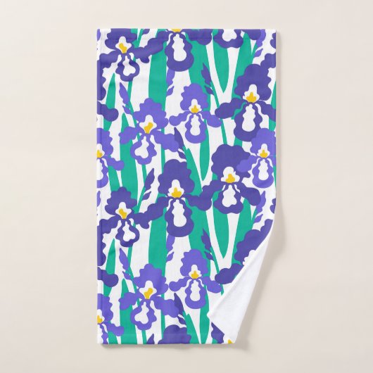 Blue Abstract Iris Floral Pattern Monogram Bad Handdoek (Handdoek)