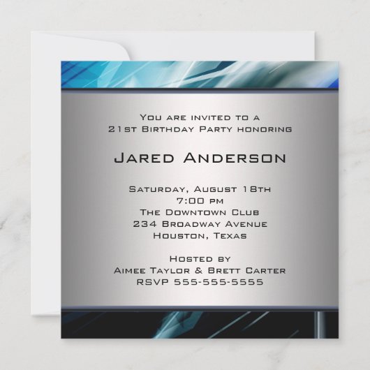 Blue Abstract Mans 21ste verjaardagsfeest Kaart (Achterkant)