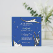 Blue Abstract Music Theme Wedding Invitation Kaart (Staand voorkant)