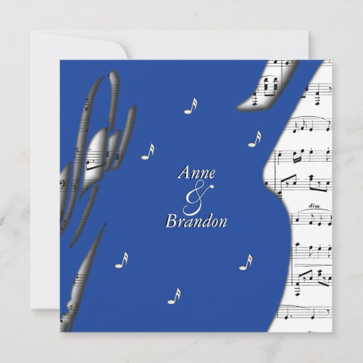 Blue Abstract Music Theme Wedding Invitation Kaart (Achterkant)
