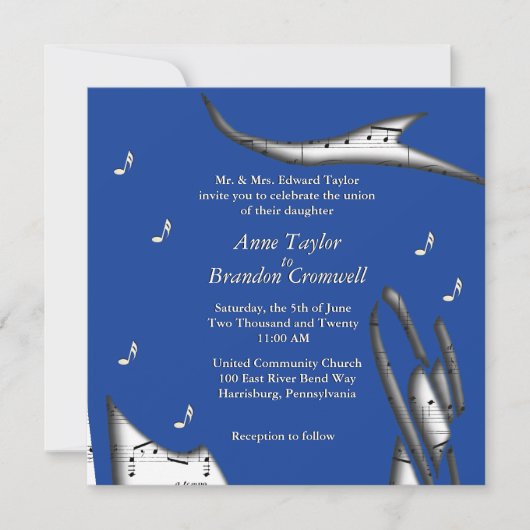 Blue Abstract Music Theme Wedding Invitation Kaart (Voorkant)