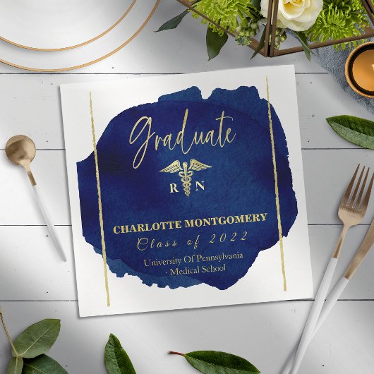 Blue Abstract Nurse Medical Caduceus Afstuderen Servet