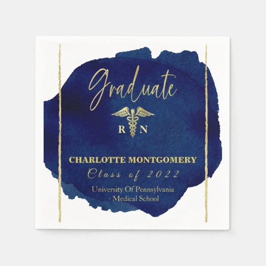 Blue Abstract Nurse Medical Caduceus Afstuderen Servet (Voorkant)