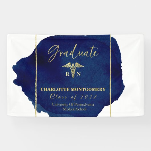 Blue Abstract Nurse Medical Caduceus Afstuderen Spandoek (Horizontaal)