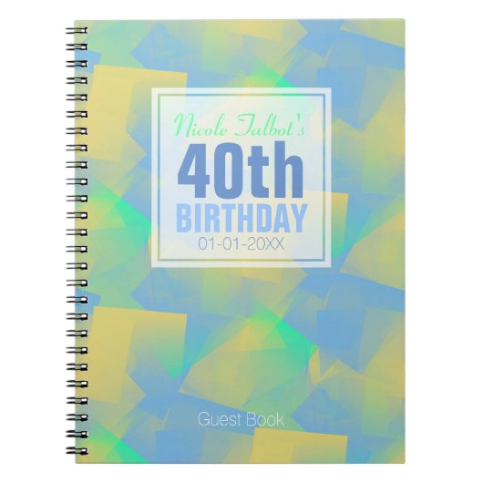 Blue Abstract pastel 40th Birthday Guest Book 3a Notitieboek (Voorkant)