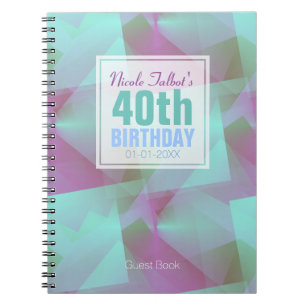 Blue Abstract pastel 40th Birthday Guest Book 4a Notitieboek