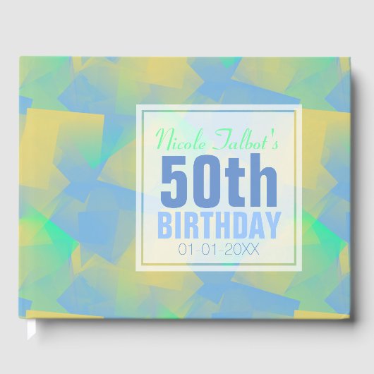 Blue Abstract pastel 50th Birthday Guest Book Gastenboek (Voorkant)