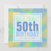 Blue Abstract pastel 50th Birthday Square Inv Kaart (Voorkant)