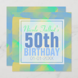 Blue Abstract pastel 50th Birthday Square Inv Kaart