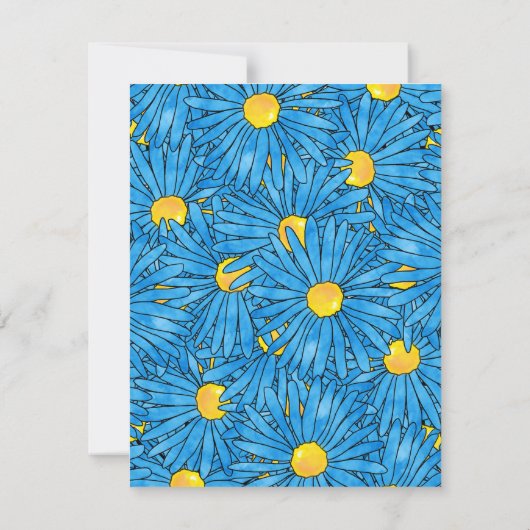 Blue Abstract Pen en Waterverf Aster Patroon Kaart (Achterkant)