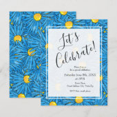 Blue Abstract Pen en Waterverf Aster Patroon Kaart (Voorkant / Achterkant)