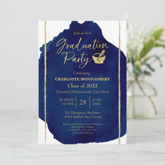 Blue Abstract Pharmacy School Graduation Party Kaart (Staand voorkant)