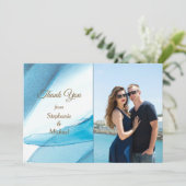 Blue Abstract Photo Template Weddenschap Bedankt (Staand voorkant)