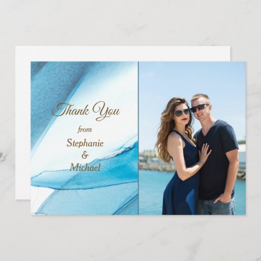 Blue Abstract Photo Template Weddenschap Bedankt (Voorkant / Achterkant)