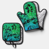 Blue abstract potholder and oven,Beautiful green Ovenwant & Pannenlap Set (Voorkant / Achterkant)