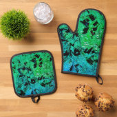 Blue abstract potholder and oven,Beautiful green Ovenwant & Pannenlap Set (Top down)