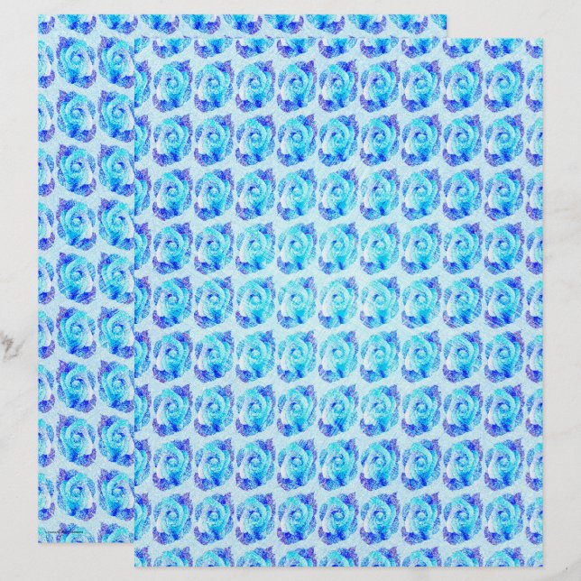 Blue Abstract Roses Scrapbook Paper 2-Sided Page (Voorkant / Achterkant)