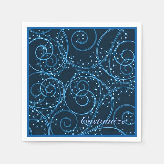 Blue Abstract Twinkling Stars Swirl Napkins Servet (Voorkant)