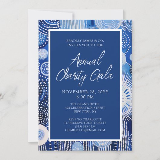 Blue Abstract Waterverf Charity Event Gala Party Kaart (Voorkant)