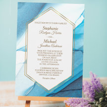 Blue Abstract Waterverf Double Gold Lijst Wedding