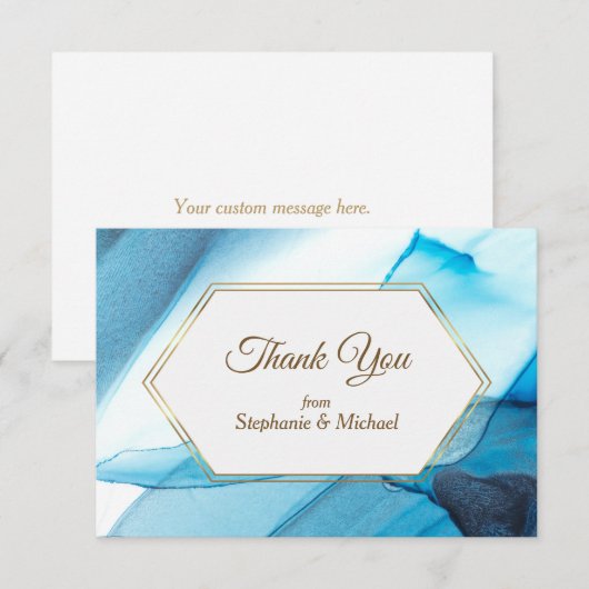 Blue Abstract Waterverf Double Lijst Wedding Bedankkaart (Voorkant / Achterkant)