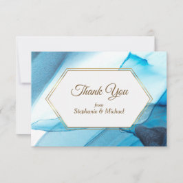 Blue Abstract Waterverf Double Lijst Wedding Bedankkaart