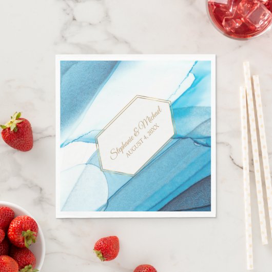 Blue Abstract Waterverf Double Lijst Wedding Servet (Insitu)