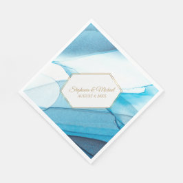 Blue Abstract Waterverf Double Lijst Wedding Servet