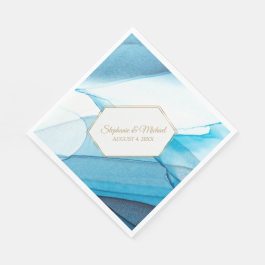 Blue Abstract Waterverf Double Lijst Wedding Servet (Hoek)