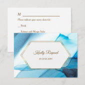 Blue Abstract Waterverf Gold Lijst Menu RSVP (Voorkant / Achterkant)